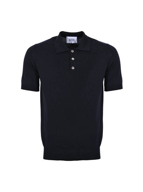 Polo in filato di cotone Blu notte Alpha studio | AU-5001B1001